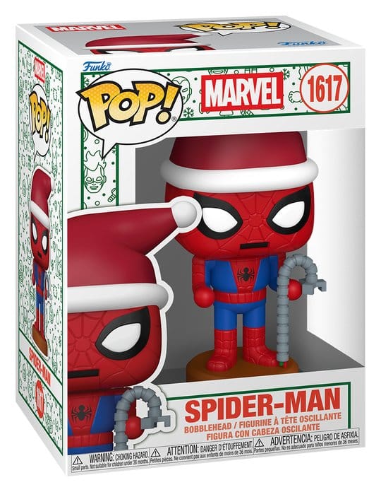 Marvel Funko POP! 1617 Spider-Man nutcracker bobblehead shown in its festive window display box