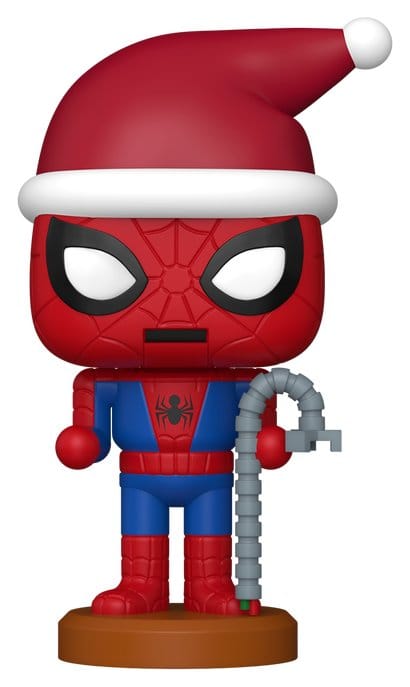 Marvel Holiday Funko POP! Spider-Man nutcracker vinyl figure in a Santa hat on a wooden base