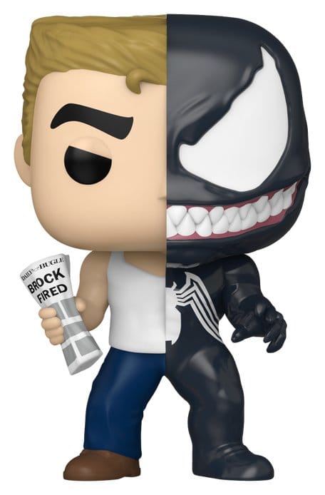 Funko Pop! Marvel split figure, half Eddie Brock holding a newspaper and half Venom