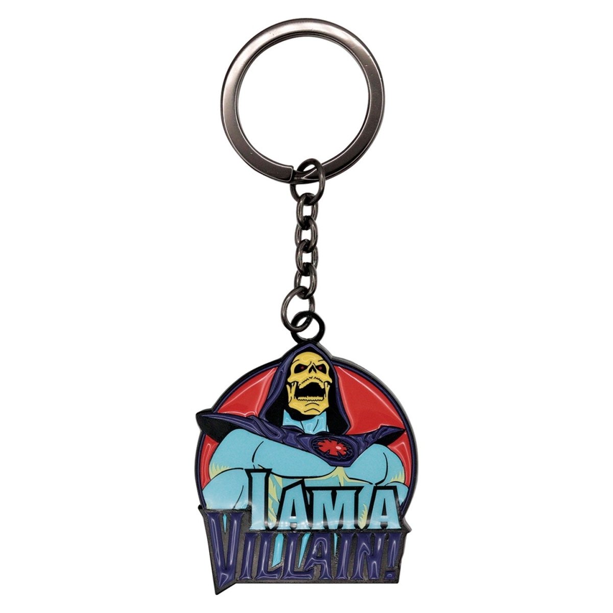 Masters of the Universe Skeletor enamel keyring with ring and chain, front view