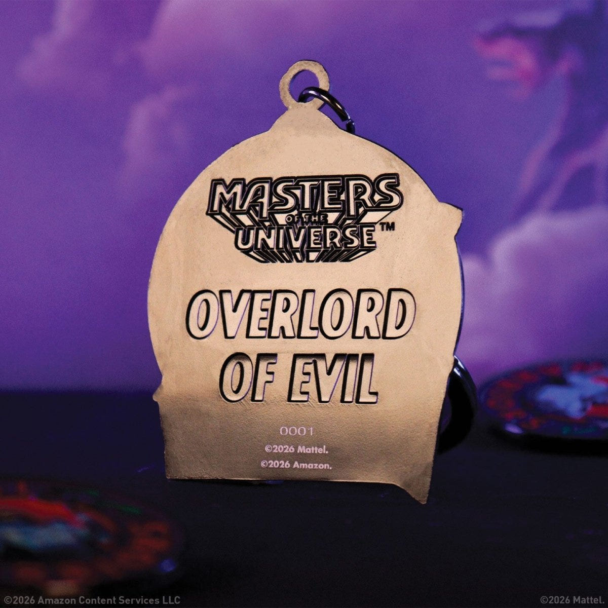Reverse of the Skeletor keyring engraved Masters of the Universe Overlord of Evil