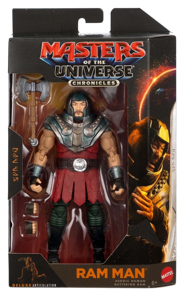 Mattel Masters of the Universe Chronicles Ram Man action figure with battle-axe in window box