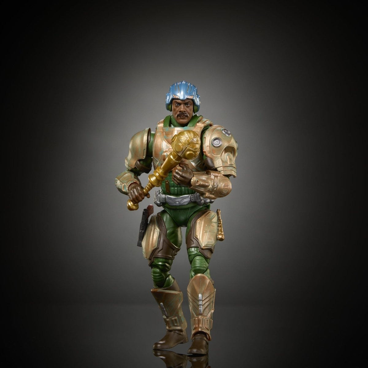 Man-At-Arms Movie Chronicles figure, front view holding the golden mace across his body