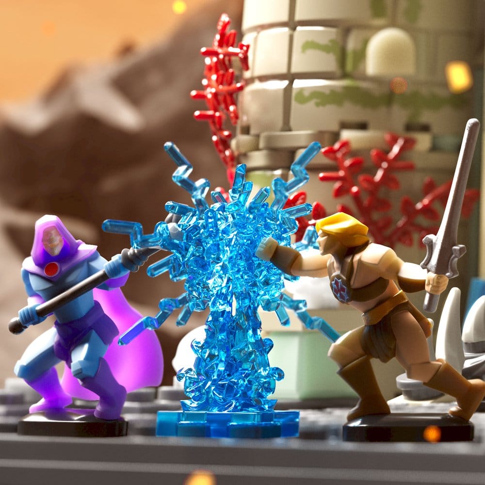 NanoWorld He-Man and a hooded villain clashing beside a blue energy piece, Brick Shop Grayskull
