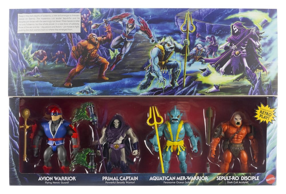 Masters of the Universe Origins Battle for Subternia 4-pack window box, front view