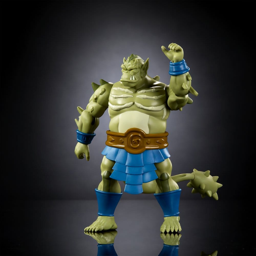 Masters of the Universe Origins Whiplash figure with arm raised, three-quarter view