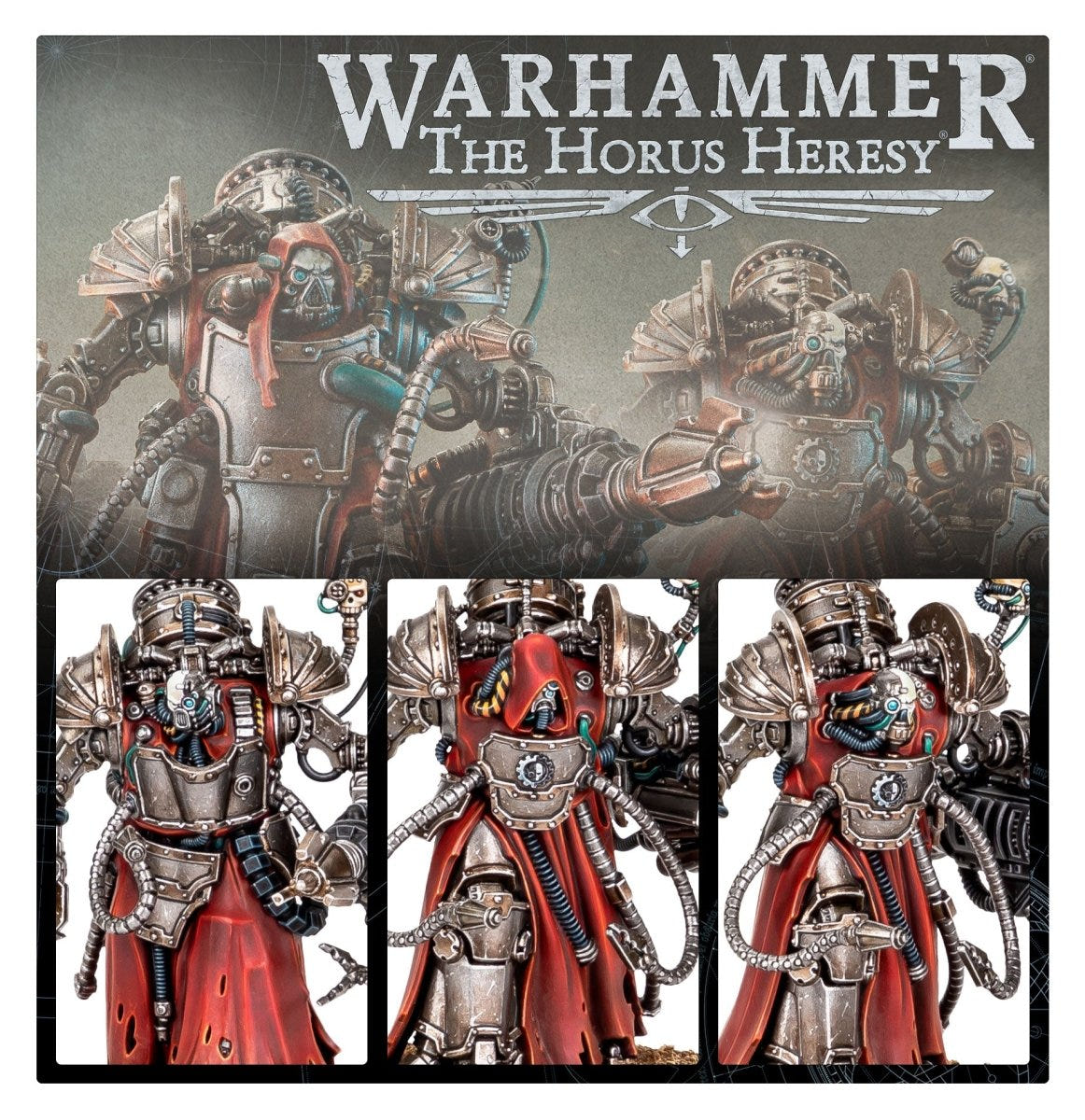 Horus Heresy Myrmidon Destructor Host showcase panel with three painted models in close-up