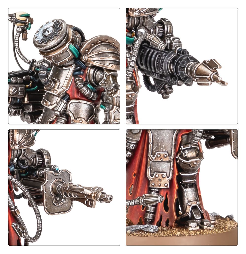Close-up panels of Myrmidon Destructor darkfire cannon, irradiation engine and robes