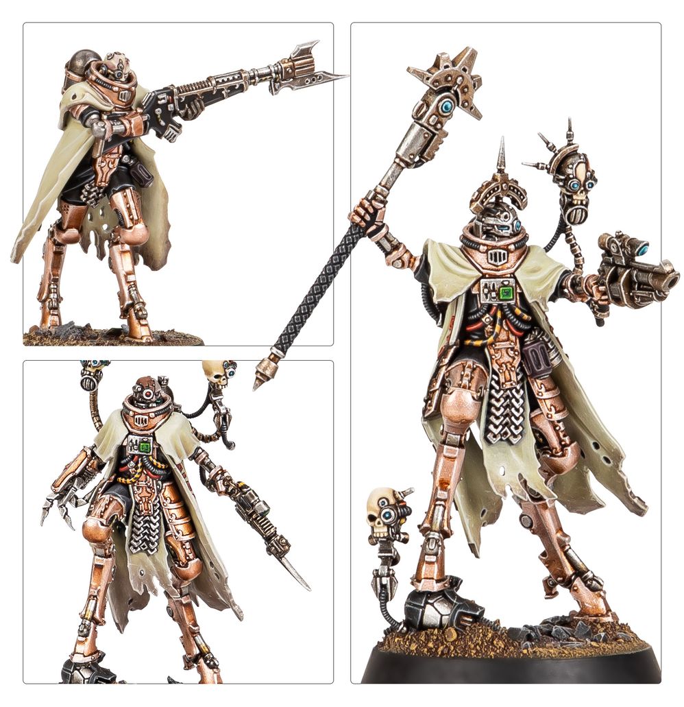 Painted Skitarii Battle-Pilgrym Marshal with a stave, plus Battle-Pilgrym close-ups