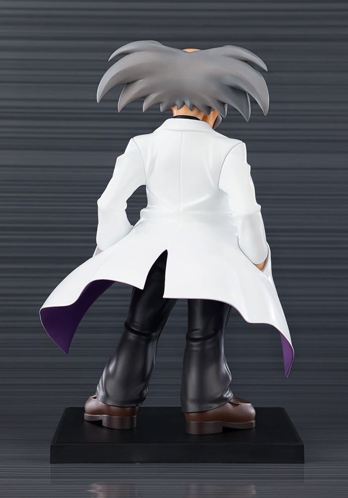 Rear view of the Mega Man 11 Dr. Wily Oshi Works figure with purple coat lining