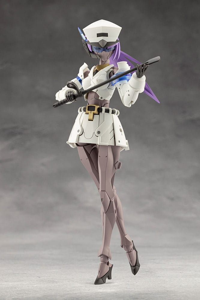 Megalomaria Vanguard Leader holding a short whip across her body, front view