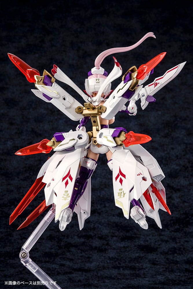 Asra Nine-Tails Megami Device kit front view with red crystal blades fanned out on stand