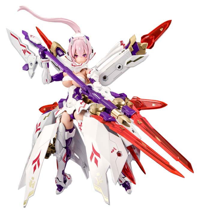 Kotobukiya Megami Device Asra Nine-Tails built kit in white and red armour with purple spear