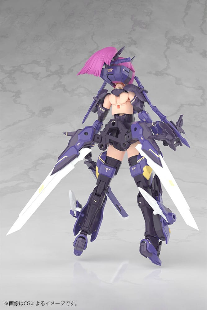 Megami Device ASRA Archer Kizuna Shadow Edition render, rear view showing weapons unit