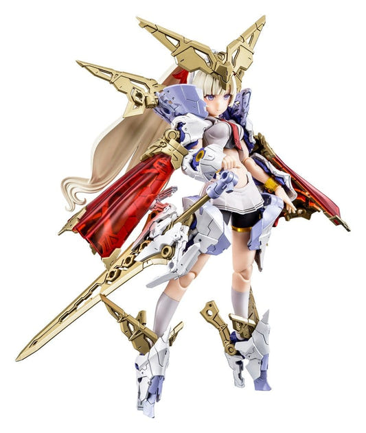 Kotobukiya Megami Device Buster Doll Paladin plastic model kit built in white and gold with a red cape