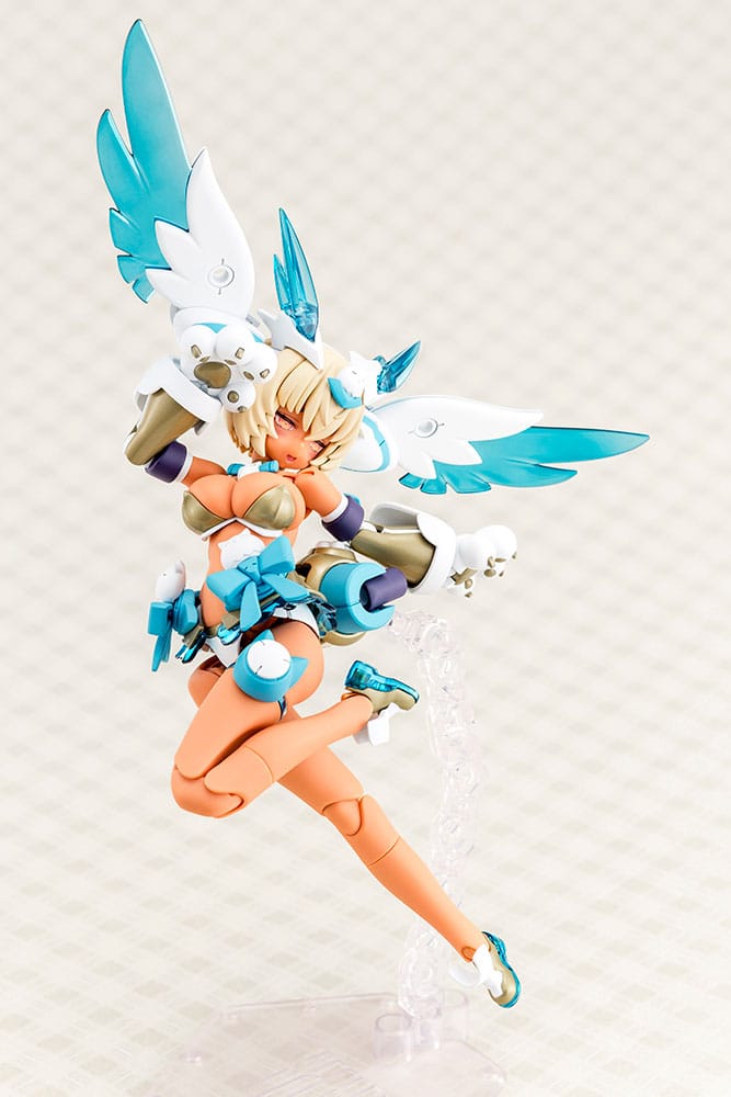 Megami Device Puni Mofu Kin Xiao airborne with wings raised, front view on stand
