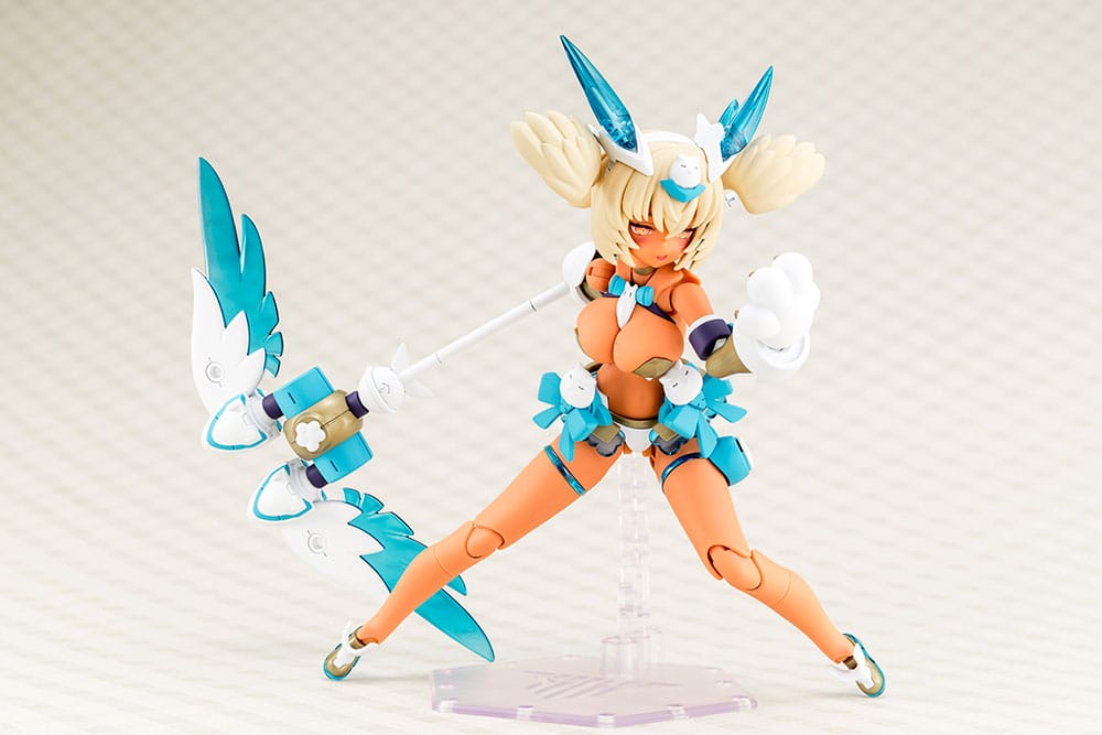 Megami Device Puni Mofu Kin Xiao in a lunging pose holding a staff weapon, armed mode