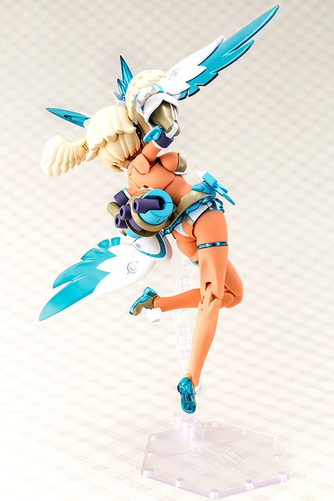 Megami Device Puni Mofu Kin Xiao airborne on a stand, rear three-quarter view with wings
