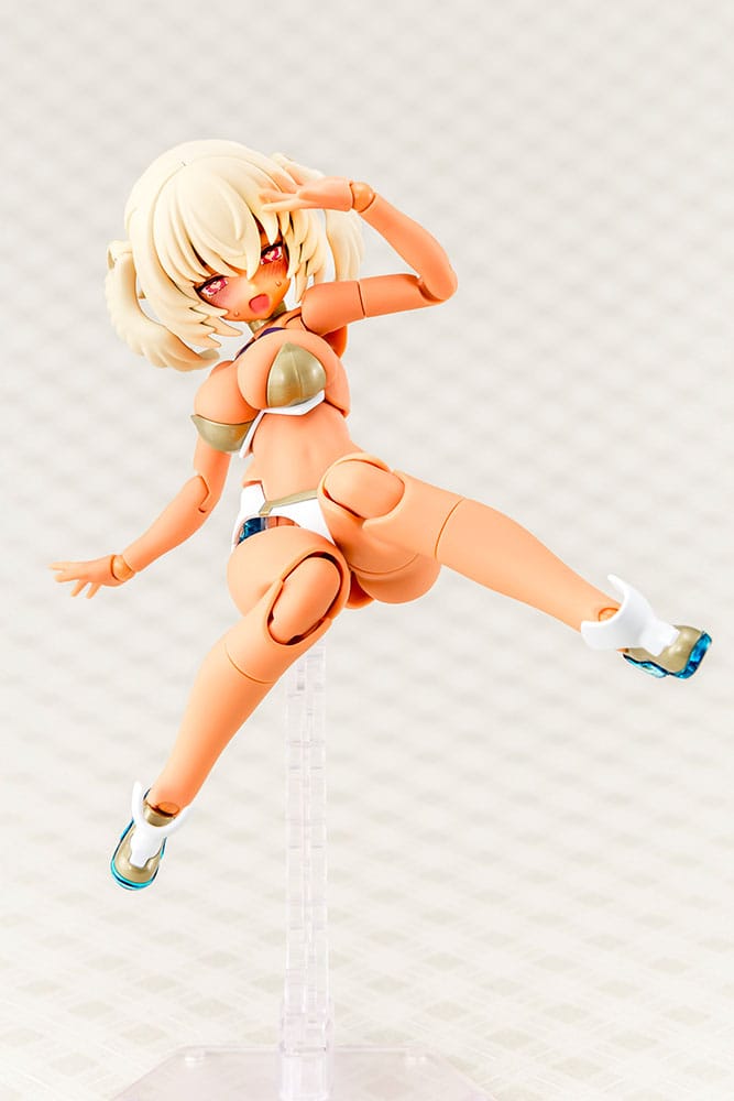 Megami Device Puni Mofu Kin Xiao unarmed mode in a playful saluting pose on a stand