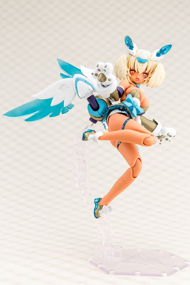 Megami Device Puni Mofu Kin Xiao kneeling mid-air on a stand, fully armed with wings