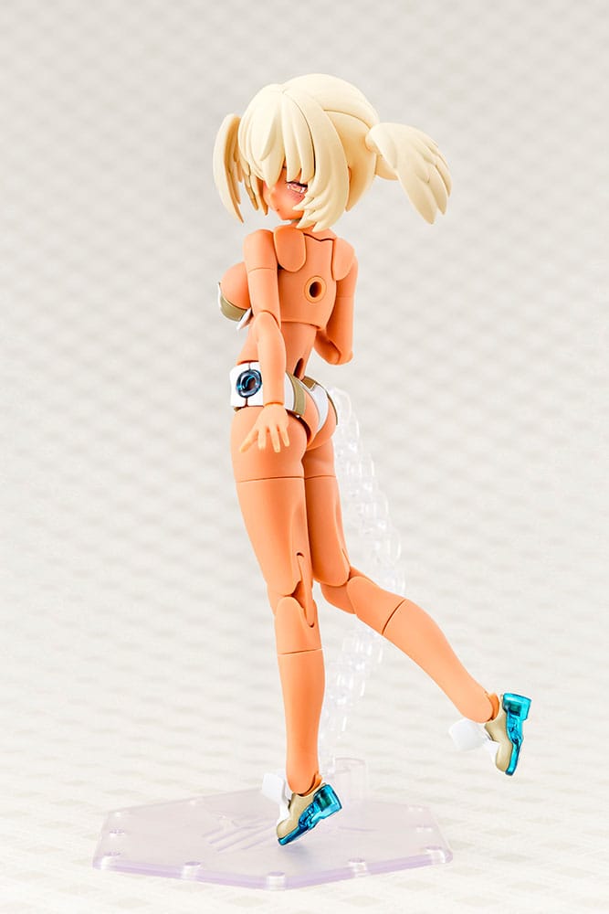 Megami Device Puni Mofu Kin Xiao unarmed mode on a display stand, rear three-quarter view