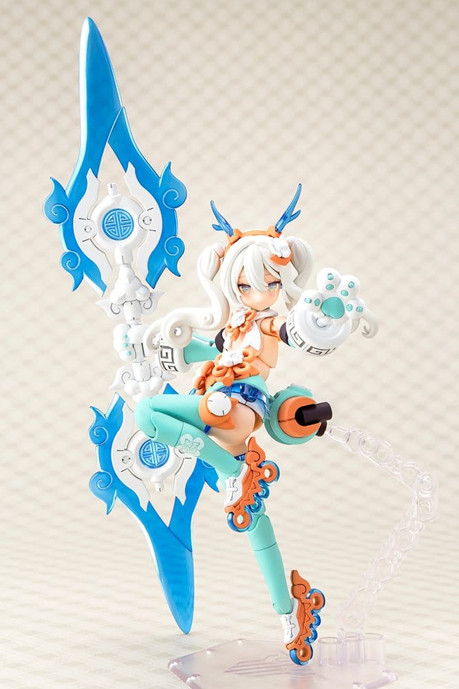 Megami Device Puni Mofu Lin kit posed on display base with twin blue blades