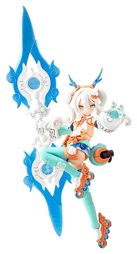 Kotobukiya Megami Device Puni Mofu Lin assembled model kit with twin blades, front view on white