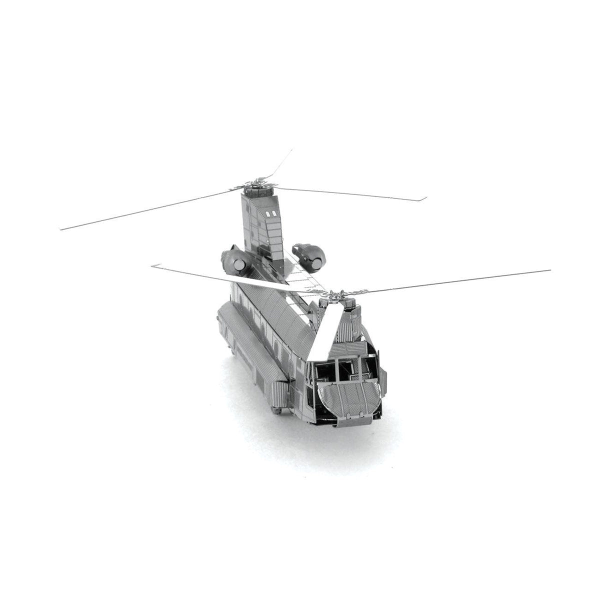 Metal Earth CH-47 Chinook Helicopter model kit built, angle view 1