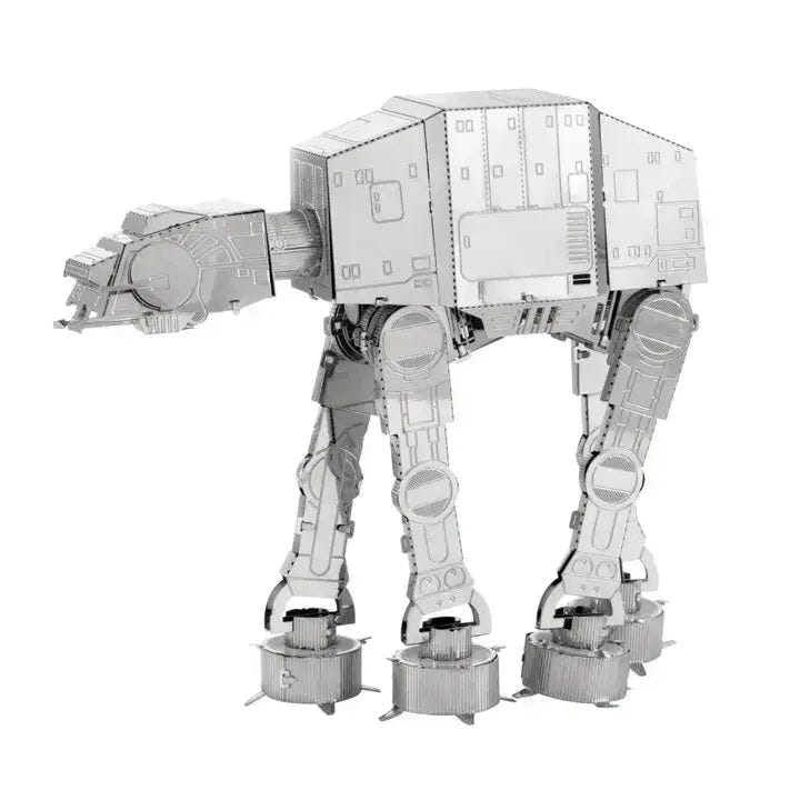 Metal Earth Star Wars AT-AT walker 3D metal model kit shown assembled in silver steel