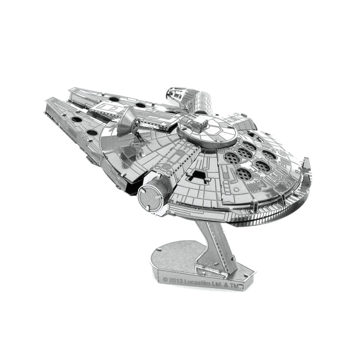 Metal Earth Star Wars Millennium Falcon model kit built, angle view 1