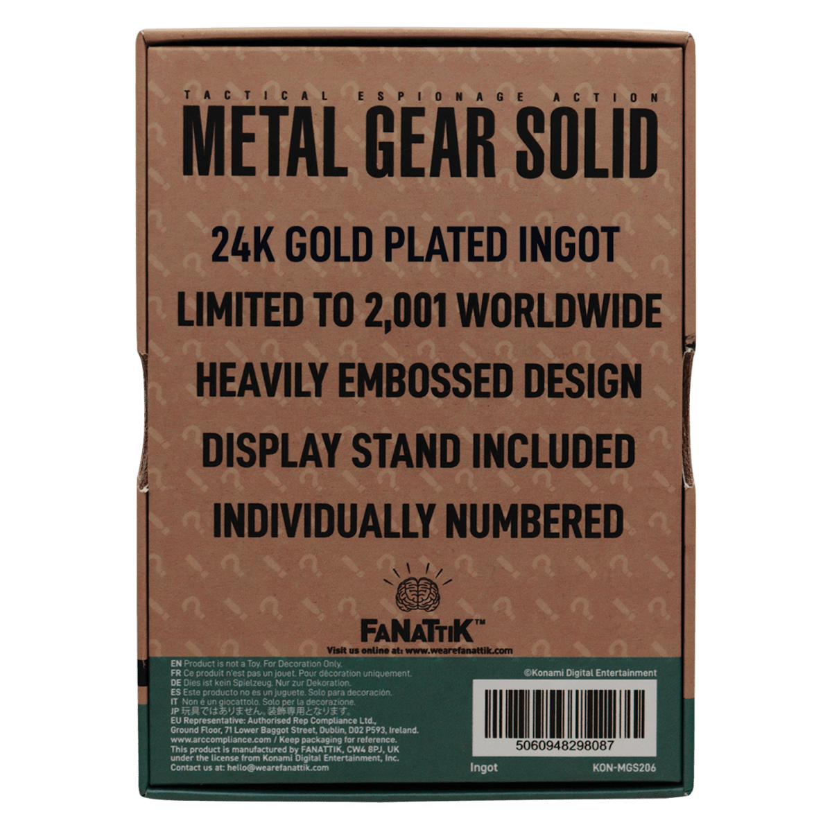 Metal Gear Solid 2 - 24k Gold Plated Raiden Ingot - Loaded Dice