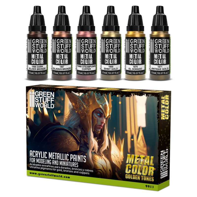 Green Stuff World Metallic Paints Set - Metal Color Golden Tones - Loaded Dice