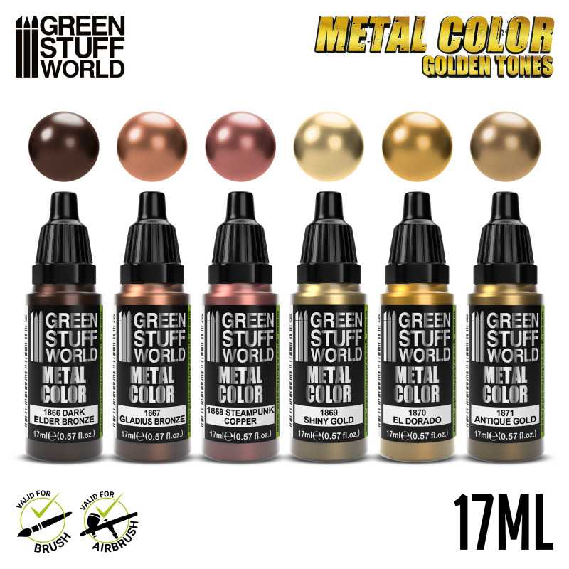 Green Stuff World Metallic Paints Set - Metal Color Golden Tones - Loaded Dice