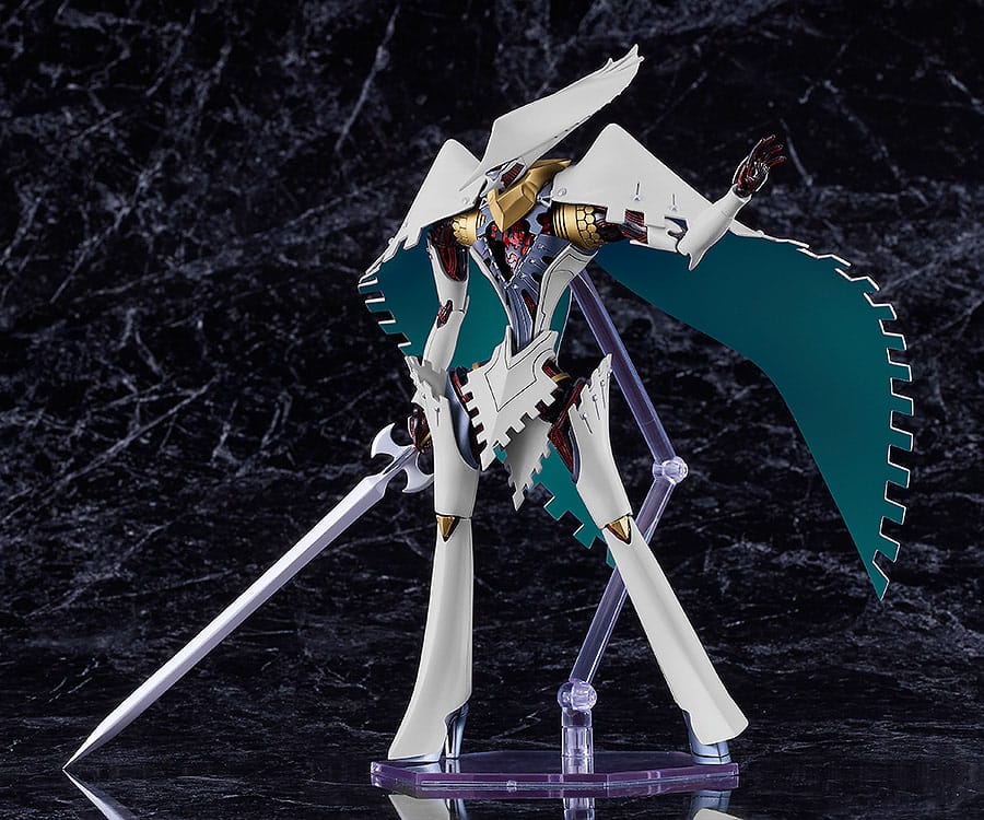 Built Plamatea Seeker kit posed with sword on a clear stand, Max Factory Metaphor: ReFantazio