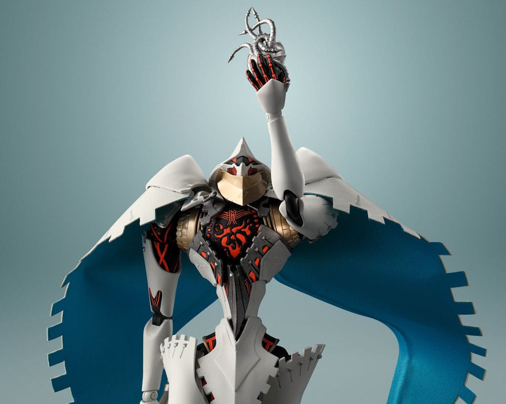 Close-up of the Metaphor: ReFantazio Seeker figure's chest and armoured head, arm raised