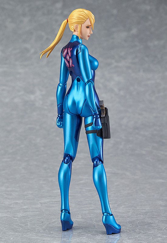 Rear view of the Samus Aran Zero Suit figma showing the back of the blue suit