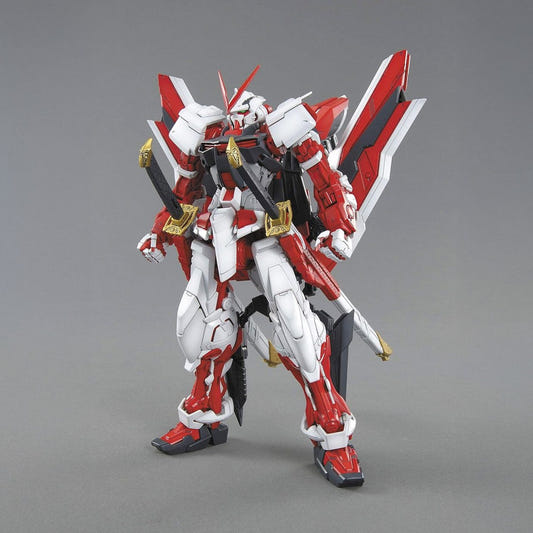 Bandai MG 1/100 Astray Red Frame Revise kit, assembled red and white model with katana