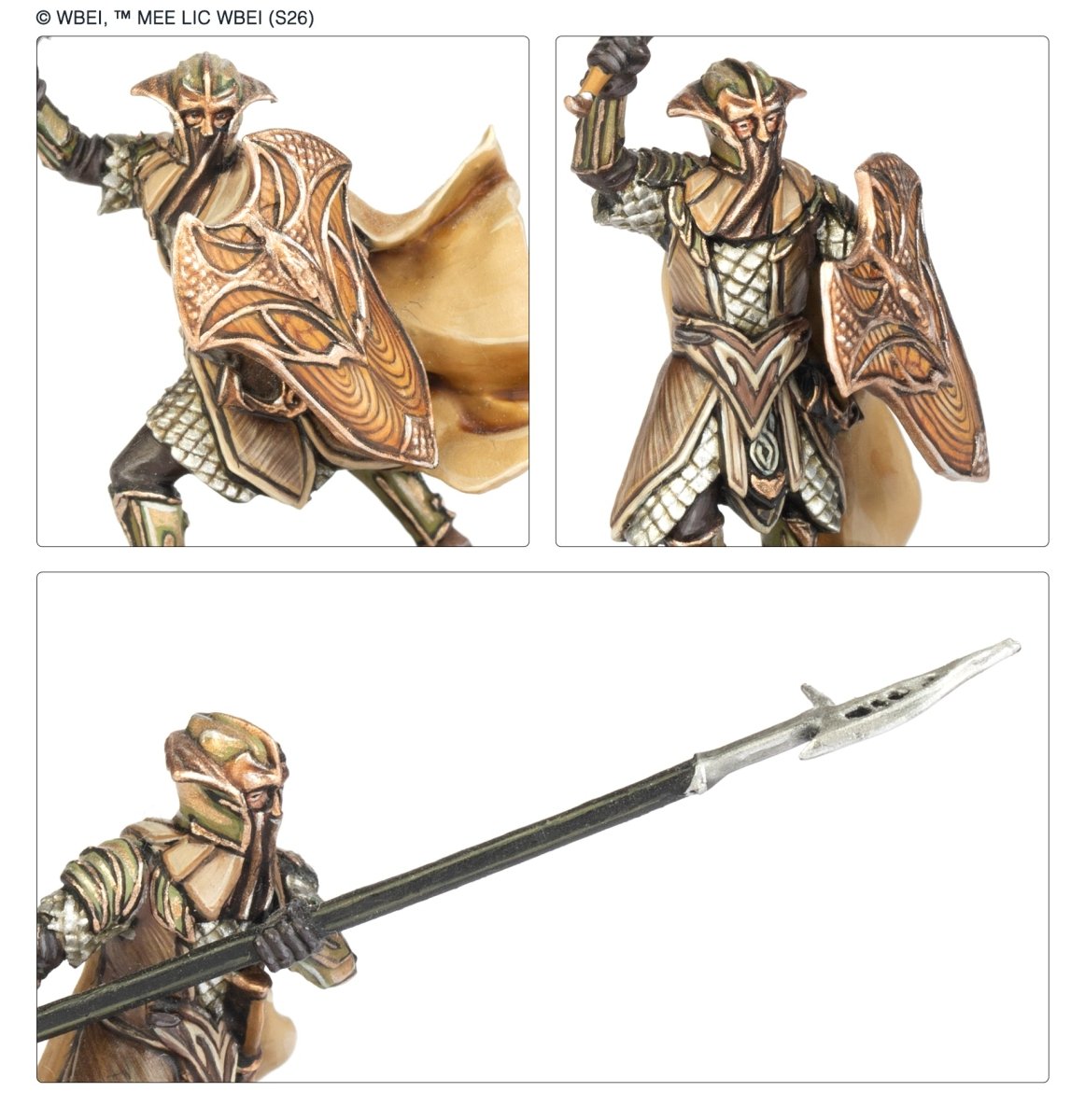 Close-ups of painted Mirkwood Palace Guards in golden armour with glaives