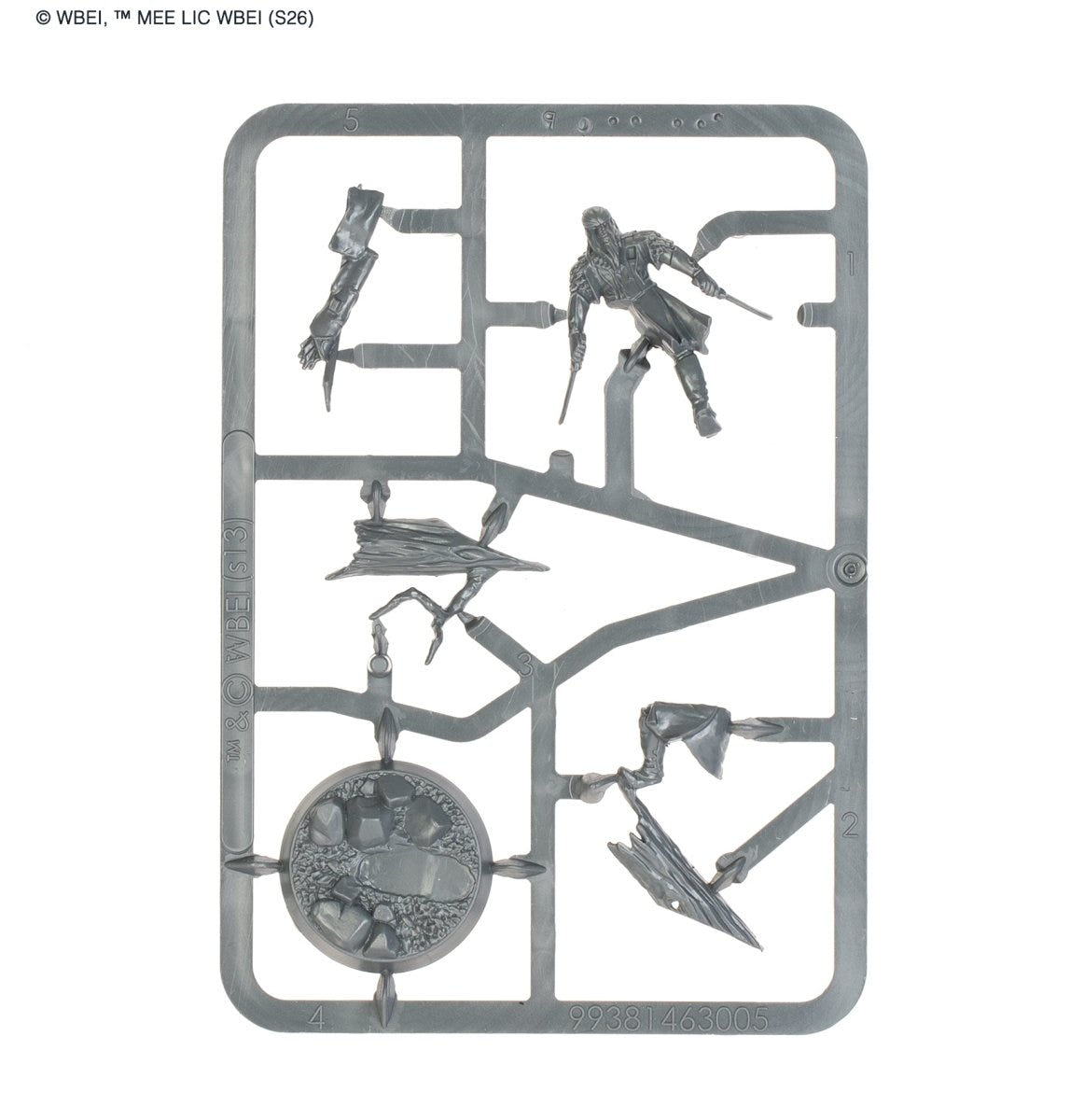 Mirkwood Battlehost character unpainted plastic sprue with scenic base, frame 4 of 4
