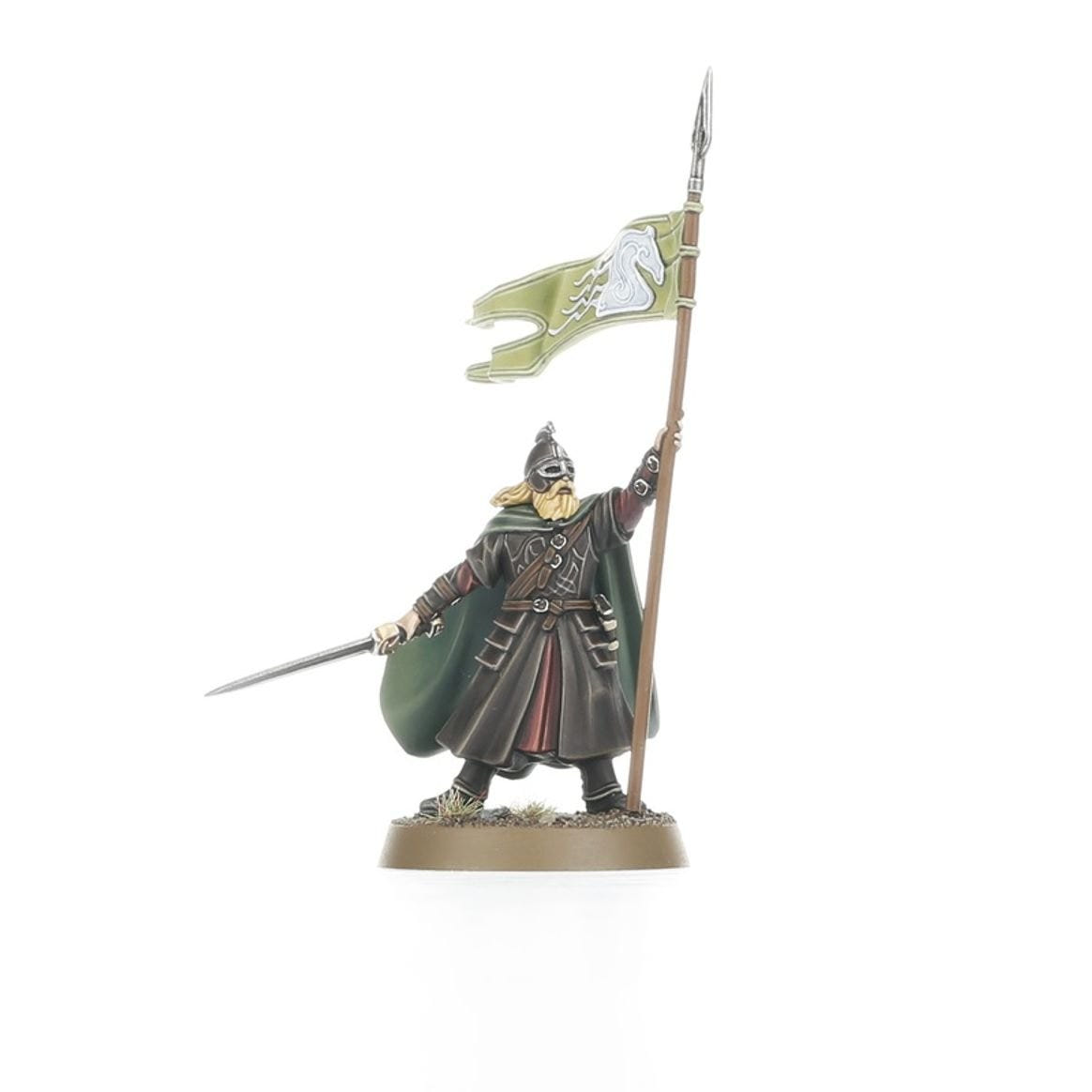 Painted Warriors of Rohan banner bearer with white horse pennant on a spear