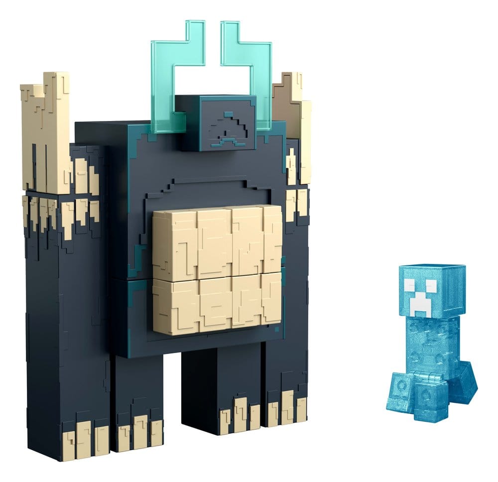 Mattel Minecraft Dungeons II Twisted Warden action figure with its small blue companion figure