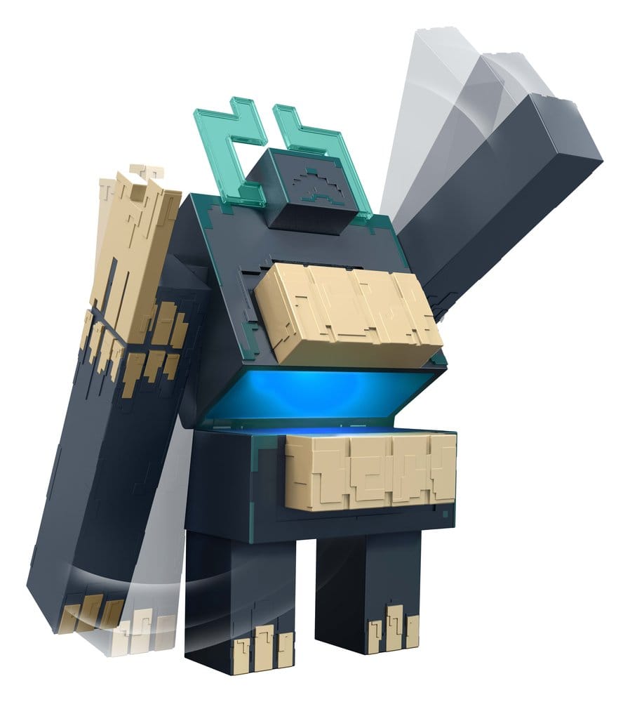 Minecraft Dungeons II Twisted Warden figure raising one arm with its chest glowing blue