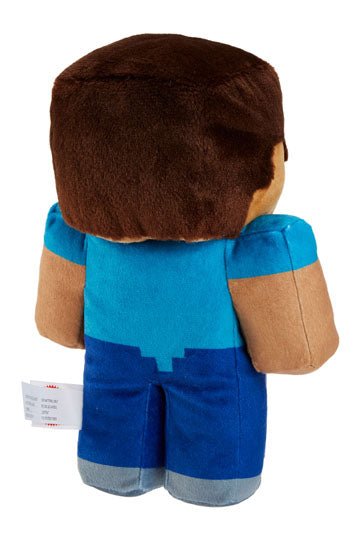Minecraft Steve 23cm plush figure, rear view showing his brown hair and blue jeans