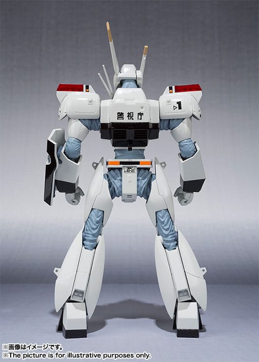 Patlabor Robot Spirits Ingram 1st action figure rear view showing police markings on the back