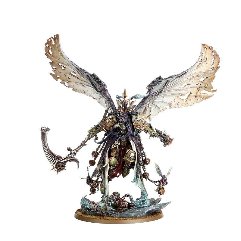 Painted Mortarion from a higher angle showing wings, scythe and plague censers