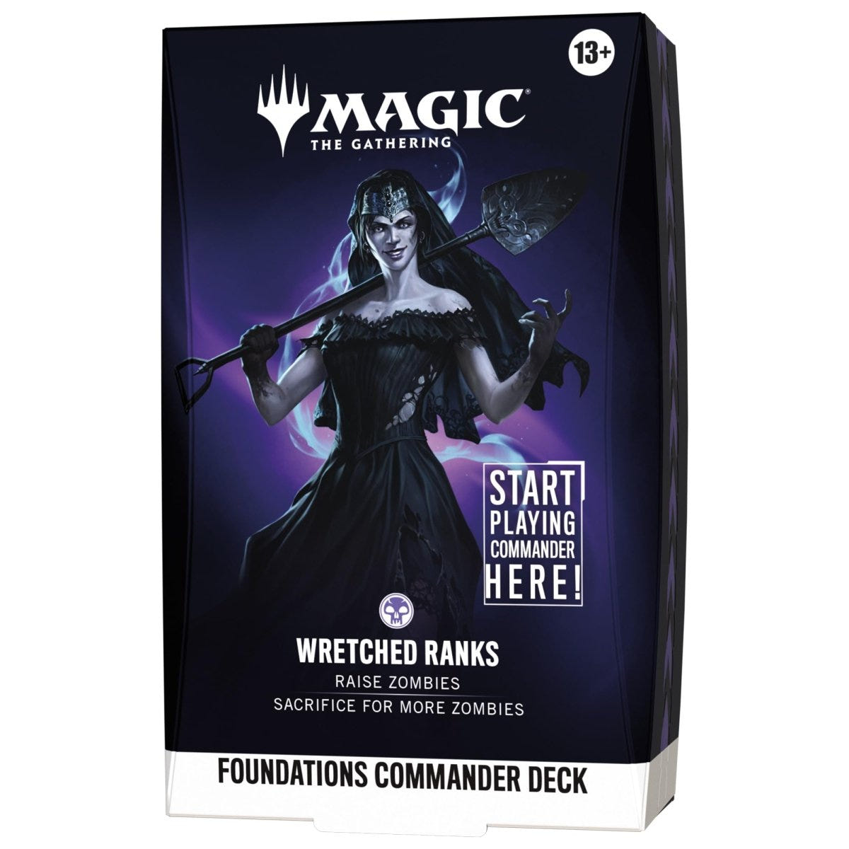 Card game box for 'Magic: The Gathering' with a character holding a spear on a dark background