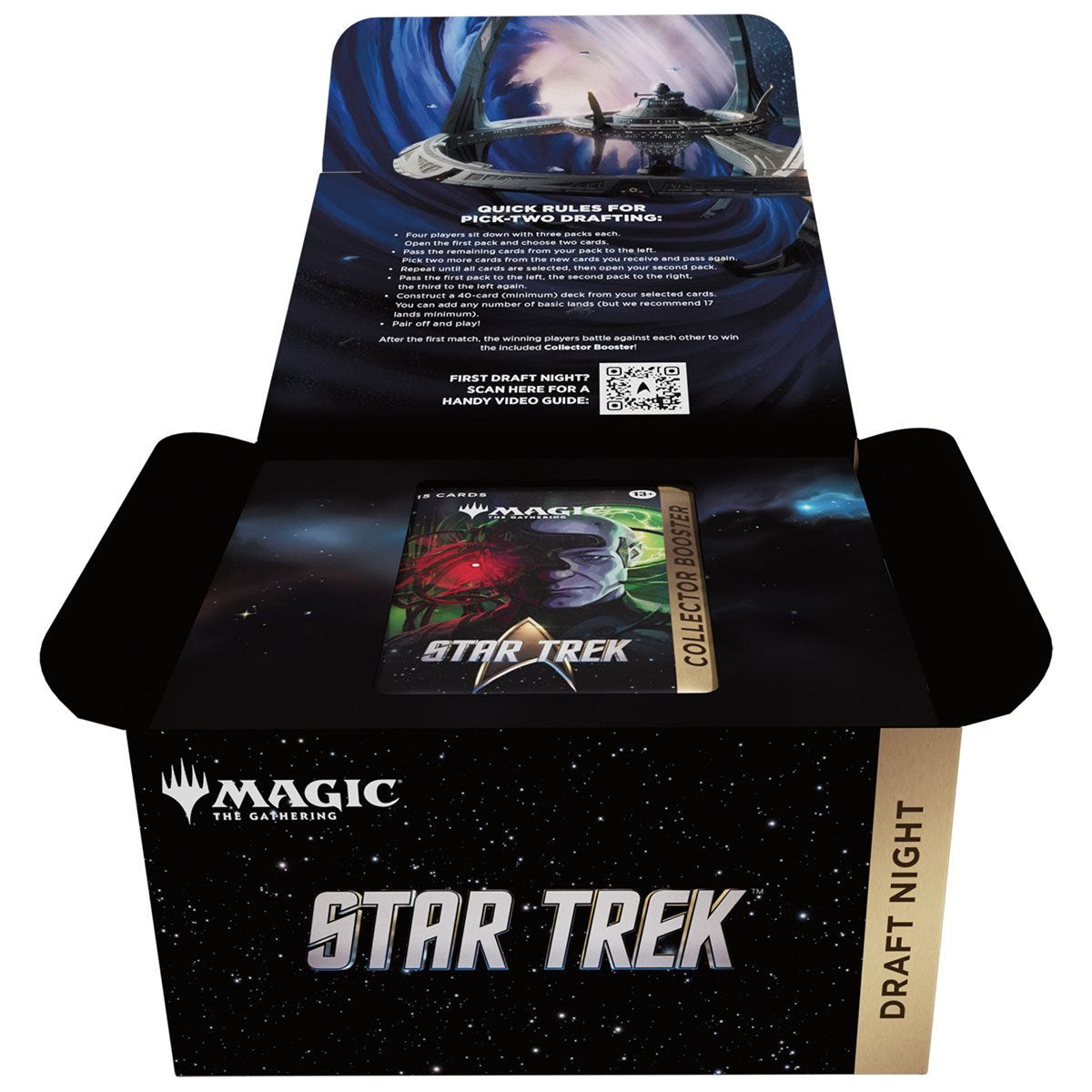 Magic: The Gathering Star Trek Draft Night box opened, showing the Collector Booster