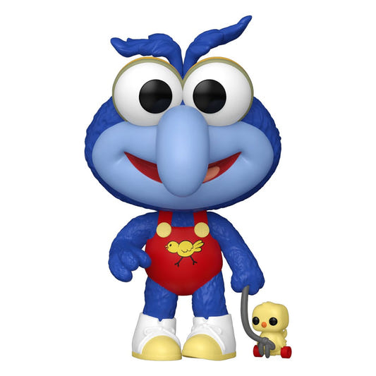 Funko POP! Baby Gonzo from Muppet Babies in red dungarees with a little chick on a lead