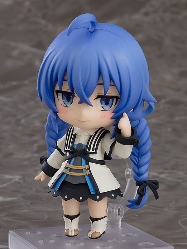 Roxy Migurdia Nendoroid without hat or robe, blushing face and plaited blue hair
