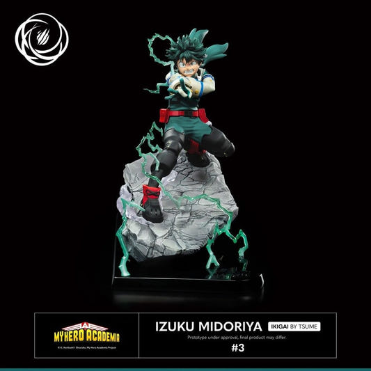 Tsume IKIGAI 1/6 Izuku Midoriya statue from My Hero Academia leaping from a rock with green lightning